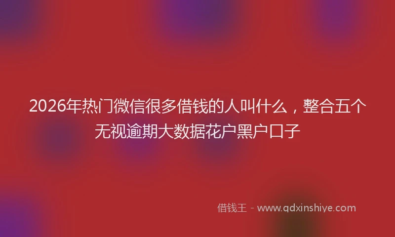 2026年热门微信很多借钱的人叫什么,整合五个无视逾期大数据花户黑户口子