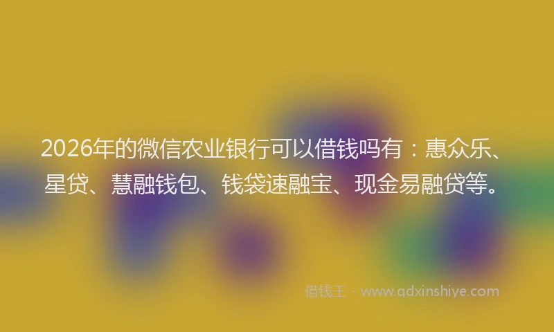 2026年的微信农业银行可以借钱吗有：惠众乐、星贷、慧融钱包、钱袋速融宝、现金易融贷等。