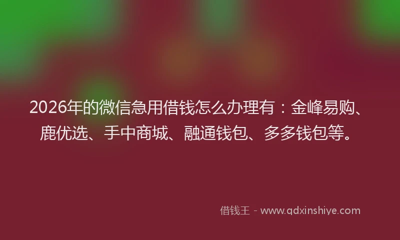 2026年的微信急用借钱怎么办理有：金峰易购、鹿优选、手中商城、融通钱包、多多钱包等。