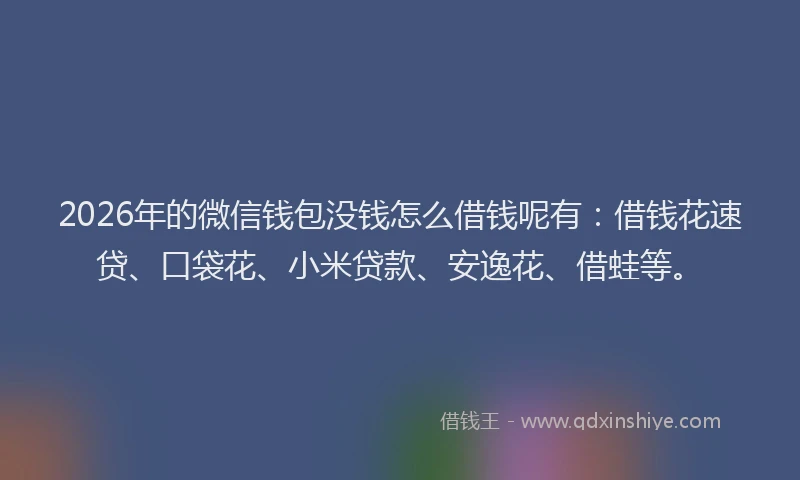 2026年的微信钱包没钱怎么借钱呢有：借钱花速贷、口袋花、小米贷款、安逸花、借蛙等。