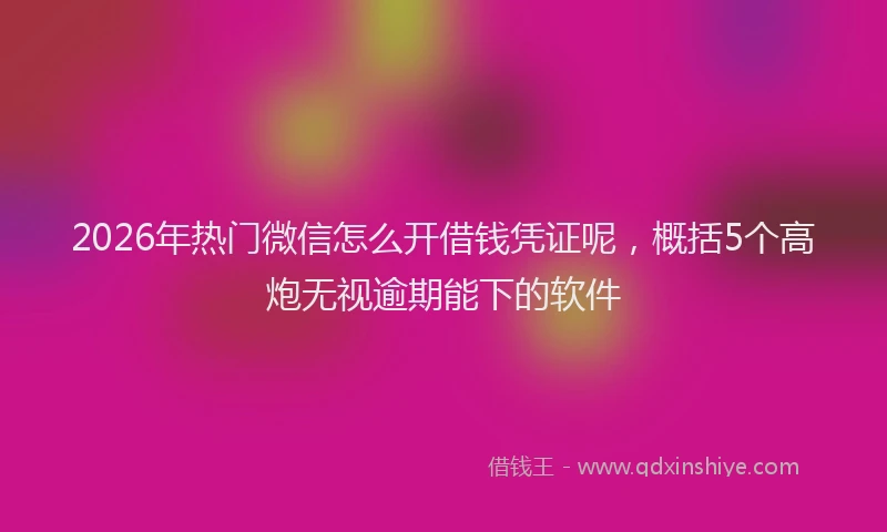 2026年热门微信怎么开借钱凭证呢，概括5个高炮无视逾期能下的软件