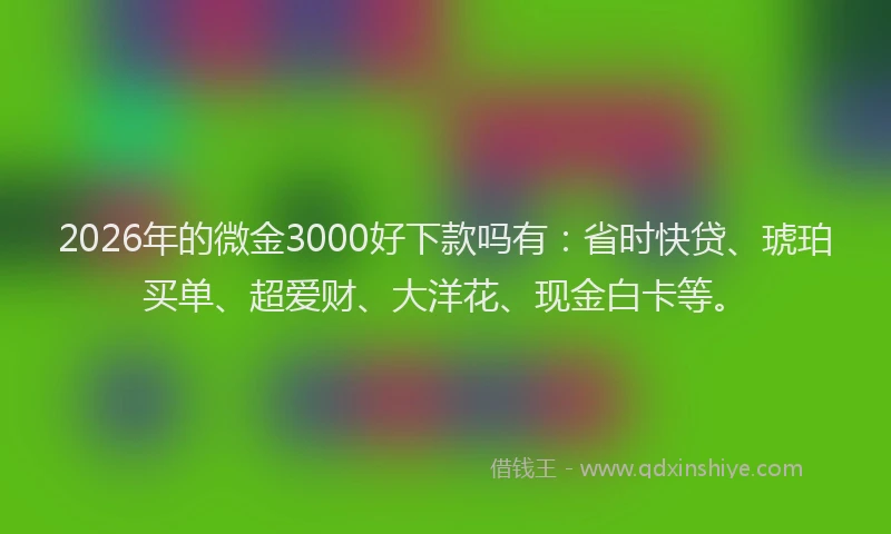 2026年的微金3000好下款吗有:省时快贷、琥珀买单、超爱财、大洋花、现金白卡等。