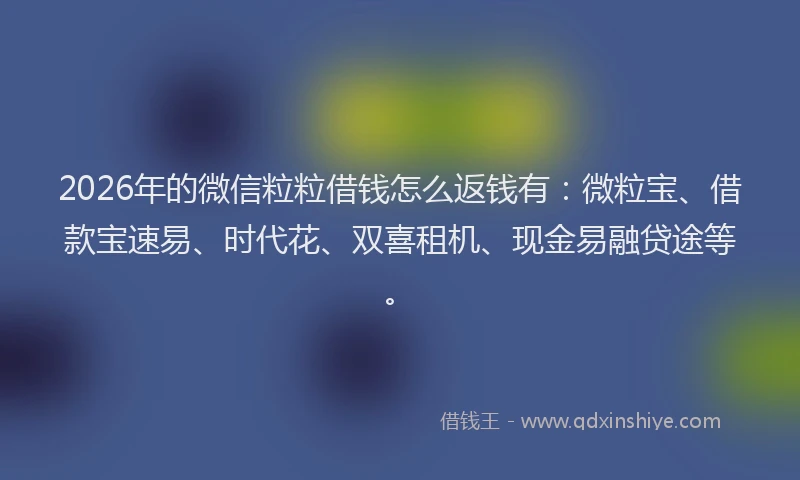 2026年的微信粒粒借钱怎么返钱有：微粒宝、借款宝速易、时代花、双喜租机、现金易融贷途等。