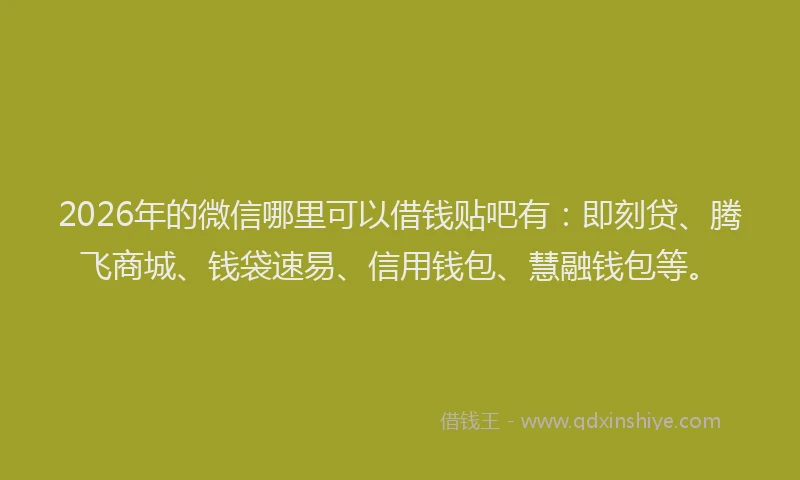 2026年的微信哪里可以借钱贴吧有：即刻贷、腾飞商城、钱袋速易、信用钱包、慧融钱包等。