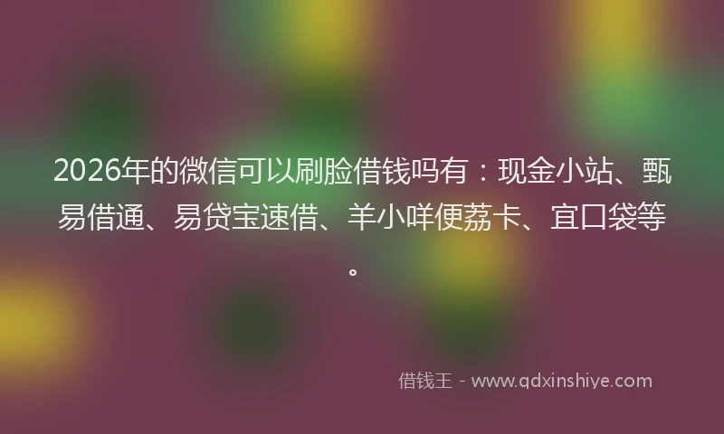2026年的微信可以刷脸借钱吗有:现金小站、甄易借通、易贷宝速借、羊小咩便荔卡、宜口袋等。