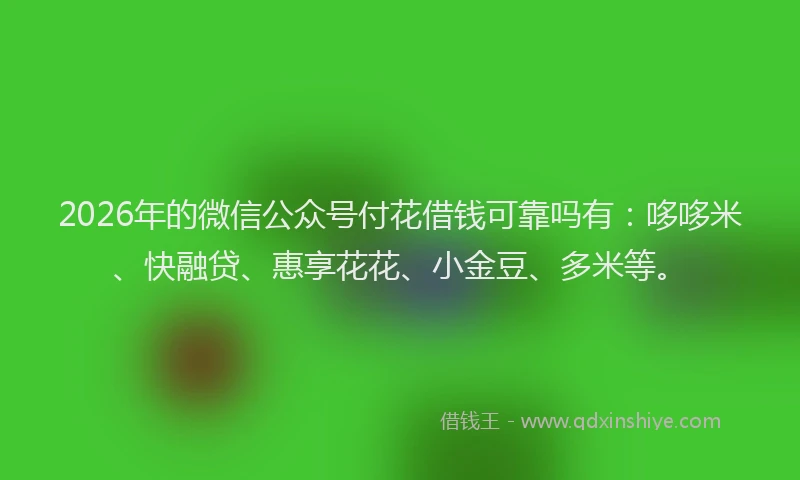 2026年的微信公众号付花借钱可靠吗有：哆哆米、快融贷、惠享花花、小金豆、多米等。