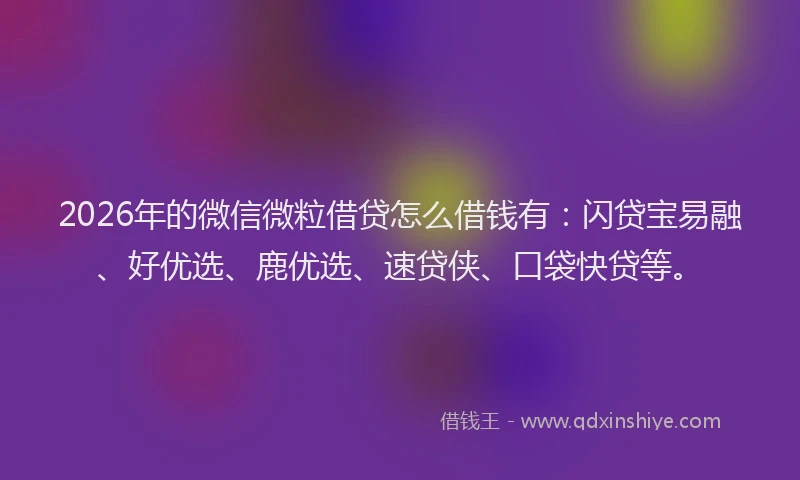 2026年的微信微粒借贷怎么借钱有：闪贷宝易融、好优选、鹿优选、速贷侠、口袋快贷等。