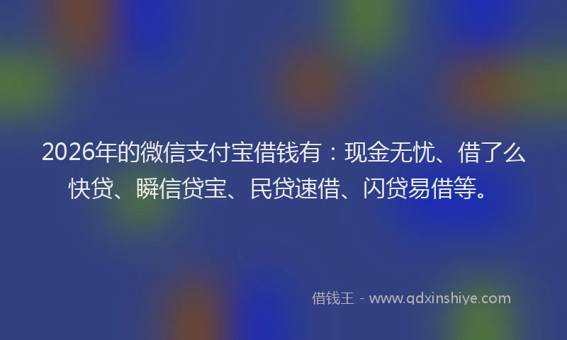 2026年的微信支付宝借钱有：现金无忧、借了么快贷、瞬信贷宝、民贷速借、闪贷易借等。
