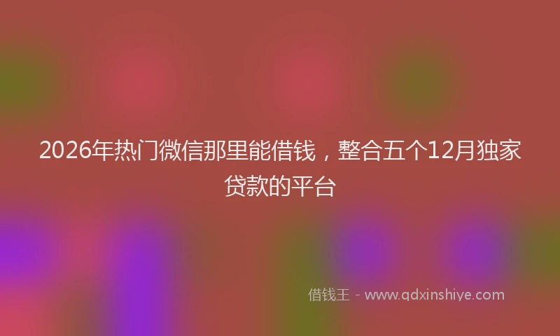 2026年热门微信那里能借钱，整合五个12月独家贷款的平台