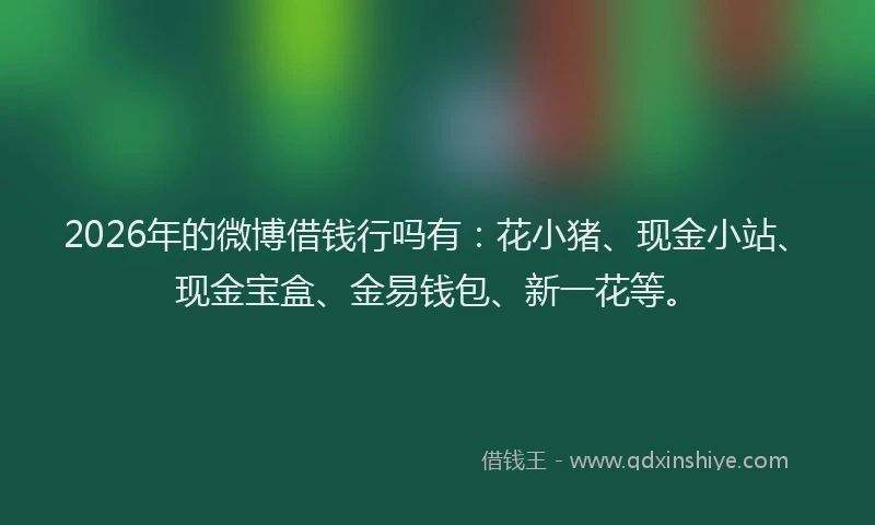 2026年的微博借钱行吗有：花小猪、现金小站、现金宝盒、金易钱包、新一花等。