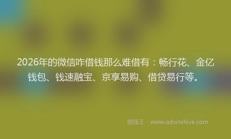 2026年的微信咋借钱那么难借有：畅行花、金亿钱包、钱速融宝、京享易购、借贷易行等。