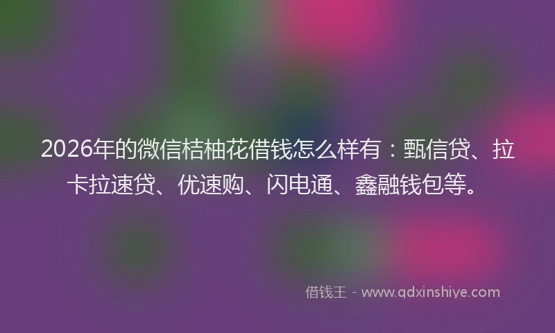 2026年的微信桔柚花借钱怎么样有：甄信贷、拉卡拉速贷、优速购、闪电通、鑫融钱包等。