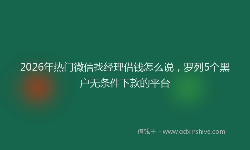 2026年热门微信找经理借钱怎么说，罗列5个黑户无条件下款的平台