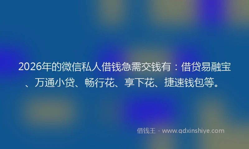 2026年的微信私人借钱急需交钱有：借贷易融宝、万通小贷、畅行花、享下花、捷速钱包等。