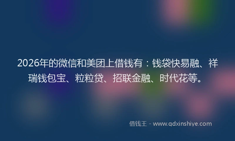 2026年的微信和美团上借钱有：钱袋快易融、祥瑞钱包宝、粒粒贷、招联金融、时代花等。