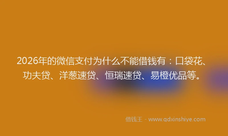 2026年的微信支付为什么不能借钱有:口袋花、功夫贷、洋葱速贷、恒瑞速贷、易橙优品等。