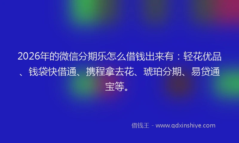 2026年的微信分期乐怎么借钱出来有：轻花优品、钱袋快借通、携程拿去花、琥珀分期、易贷通宝等。