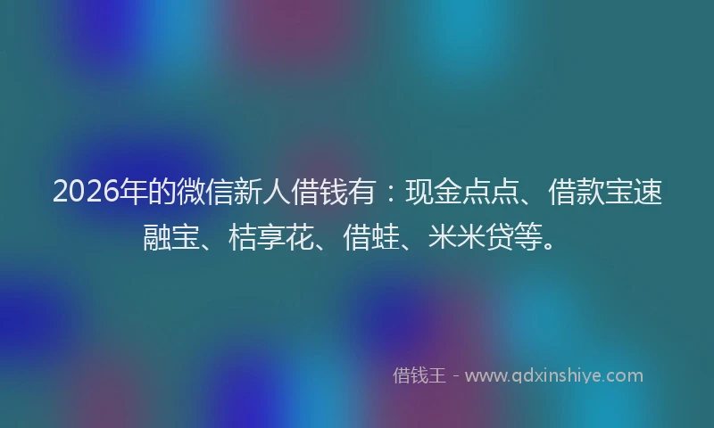 2026年的微信新人借钱有:现金点点、借款宝速融宝、桔享花、借蛙、米米贷等。