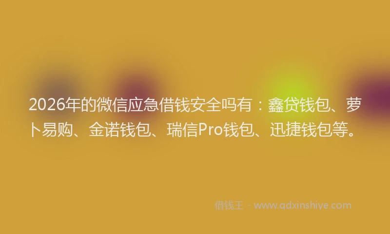 2026年的微信应急借钱安全吗有：鑫贷钱包、萝卜易购、金诺钱包、瑞信Pro钱包、迅捷钱包等。