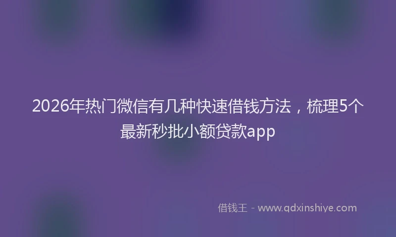 2026年热门微信有几种快速借钱方法，梳理5个最新秒批小额贷款app