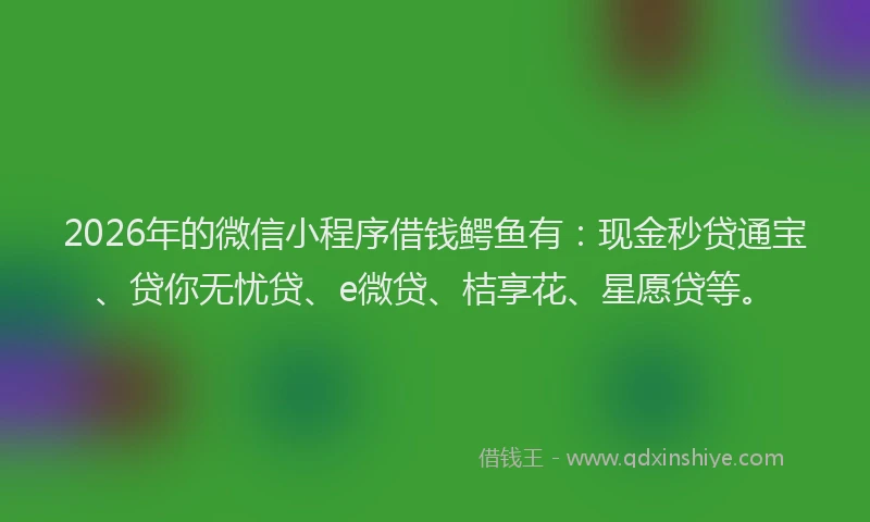 2026年的微信小程序借钱鳄鱼有：现金秒贷通宝、贷你无忧贷、e微贷、桔享花、星愿贷等。