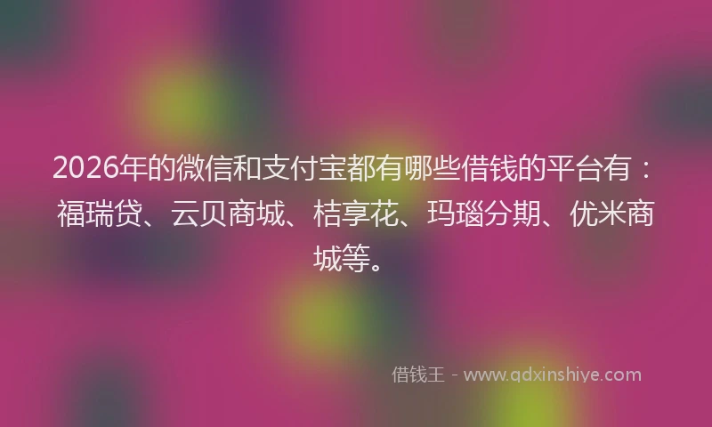 2026年的微信和支付宝都有哪些借钱的平台有：福瑞贷、云贝商城、桔享花、玛瑙分期、优米商城等。