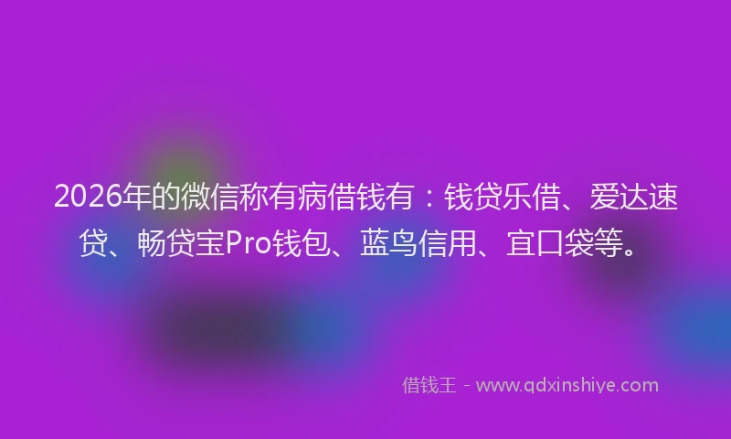 2026年的微信称有病借钱有:钱贷乐借、爱达速贷、畅贷宝Pro钱包、蓝鸟信用、宜口袋等。