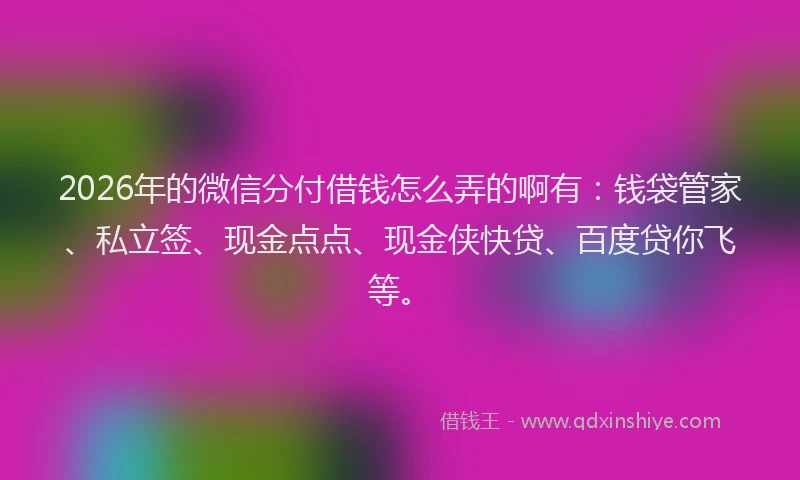 2026年的微信分付借钱怎么弄的啊有：钱袋管家、私立签、现金点点、现金侠快贷、百度贷你飞等。