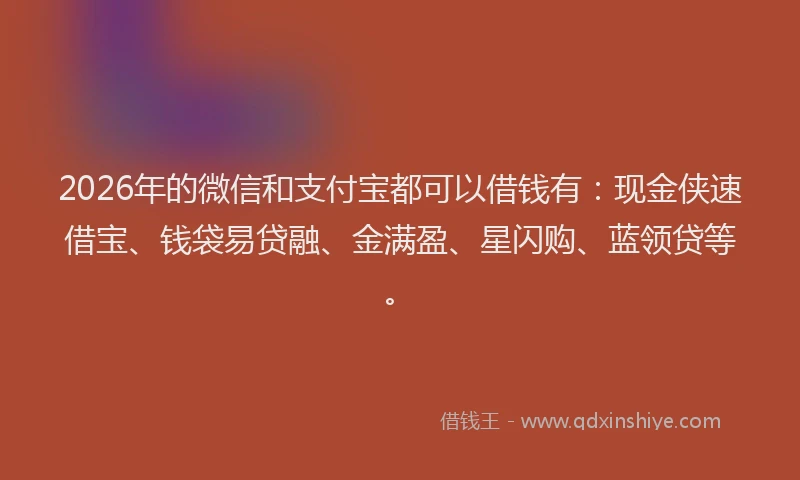 2026年的微信和支付宝都可以借钱有：现金侠速借宝、钱袋易贷融、金满盈、星闪购、蓝领贷等。