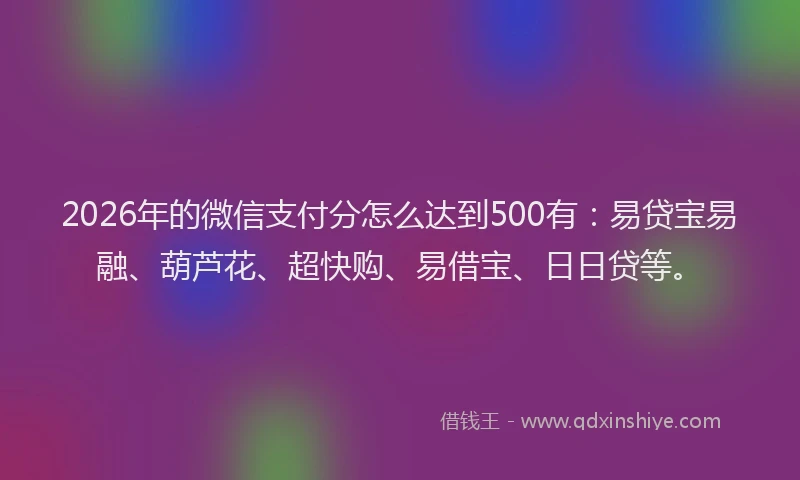 2026年的微信支付分怎么达到500有：易贷宝易融、葫芦花、超快购、易借宝、日日贷等。