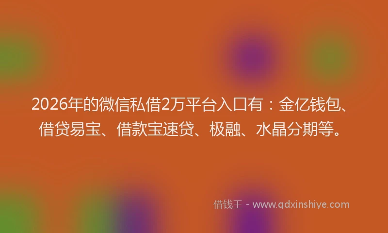 2026年的微信私借2万平台入口有：金亿钱包、借贷易宝、借款宝速贷、极融、水晶分期等。