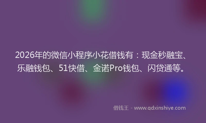 2026年的微信小程序小花借钱有：现金秒融宝、乐融钱包、51快借、金诺Pro钱包、闪贷通等。