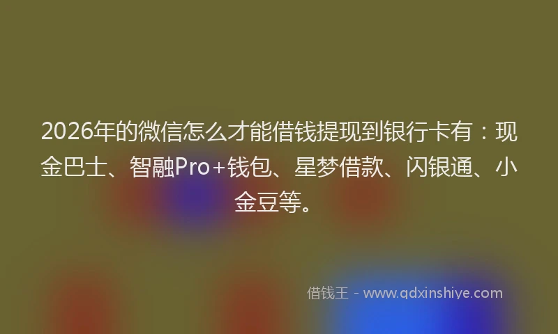 2026年的微信怎么才能借钱提现到银行卡有:现金巴士、智融Pro+钱包、星梦借款、闪银通、小金豆等。