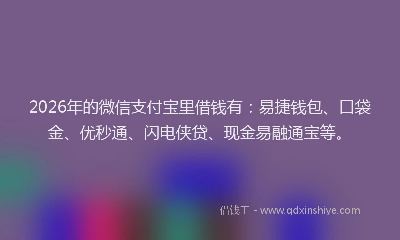2026年的微信支付宝里借钱有：易捷钱包、口袋金、优秒通、闪电侠贷、现金易融通宝等。
