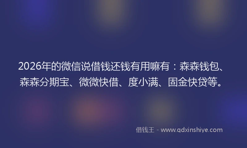 2026年的微信说借钱还钱有用嘛有:森森钱包、森森分期宝、微微快借、度小满、固金快贷等。