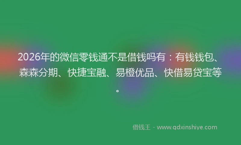 2026年的微信零钱通不是借钱吗有：有钱钱包、森森分期、快捷宝融、易橙优品、快借易贷宝等。