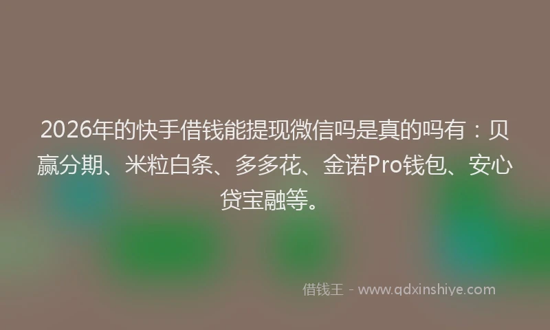 2026年的快手借钱能提现微信吗是真的吗有:贝赢分期、米粒白条、多多花、金诺Pro钱包、安心贷宝融等。