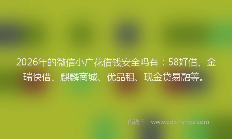 2026年的微信小广花借钱安全吗有：58好借、金瑞快借、麒麟商城、优品租、现金贷易融等。