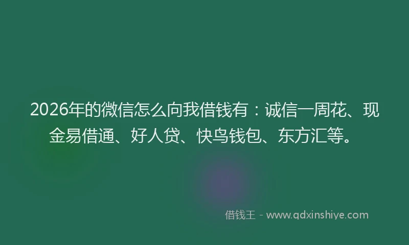 2026年的微信怎么向我借钱有：诚信一周花、现金易借通、好人贷、快鸟钱包、东方汇等。