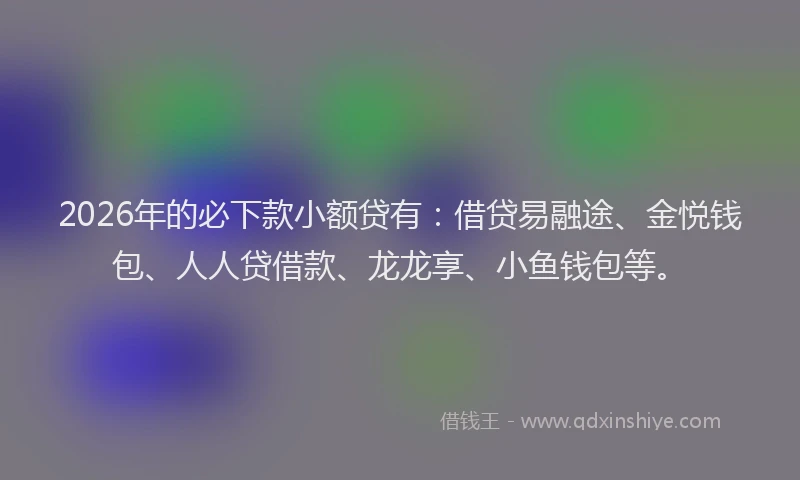 2026年的必下款小额贷有：借贷易融途、金悦钱包、人人贷借款、龙龙享、小鱼钱包等。
