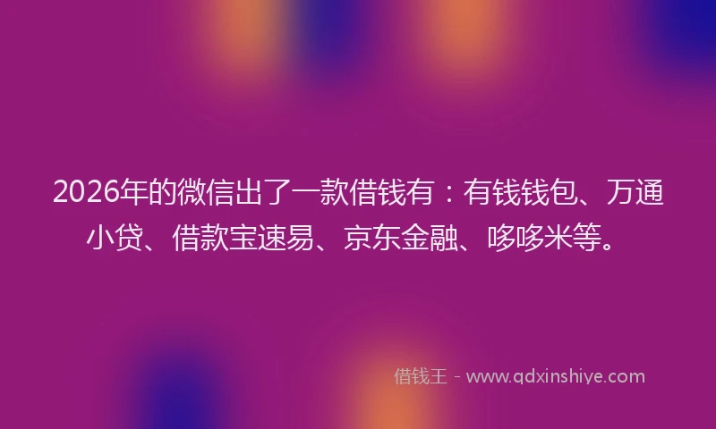 2026年的微信出了一款借钱有：有钱钱包、万通小贷、借款宝速易、京东金融、哆哆米等。