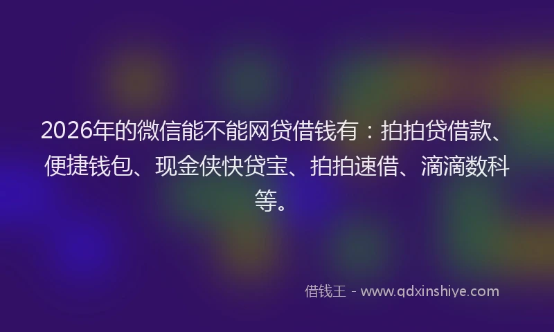 2026年的微信能不能网贷借钱有：拍拍贷借款、便捷钱包、现金侠快贷宝、拍拍速借、滴滴数科等。