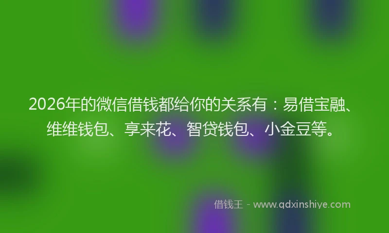 2026年的微信借钱都给你的关系有：易借宝融、维维钱包、享来花、智贷钱包、小金豆等。