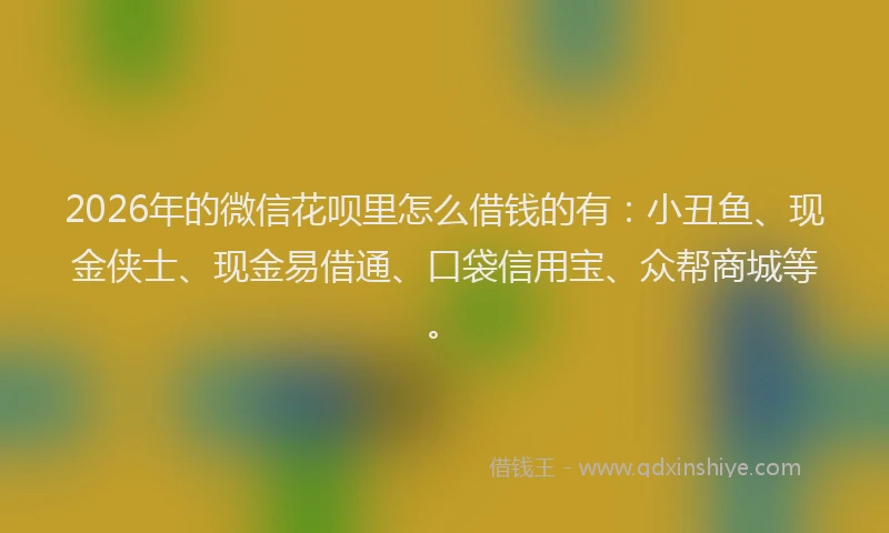 2026年的微信花呗里怎么借钱的有：小丑鱼、现金侠士、现金易借通、口袋信用宝、众帮商城等。