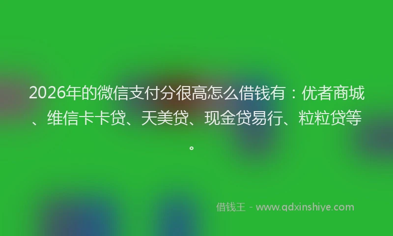 2026年的微信支付分很高怎么借钱有：优者商城、维信卡卡贷、天美贷、现金贷易行、粒粒贷等。