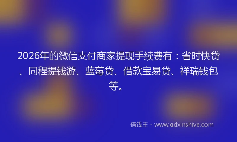 2026年的微信支付商家提现手续费有：省时快贷、同程提钱游、蓝莓贷、借款宝易贷、祥瑞钱包等。