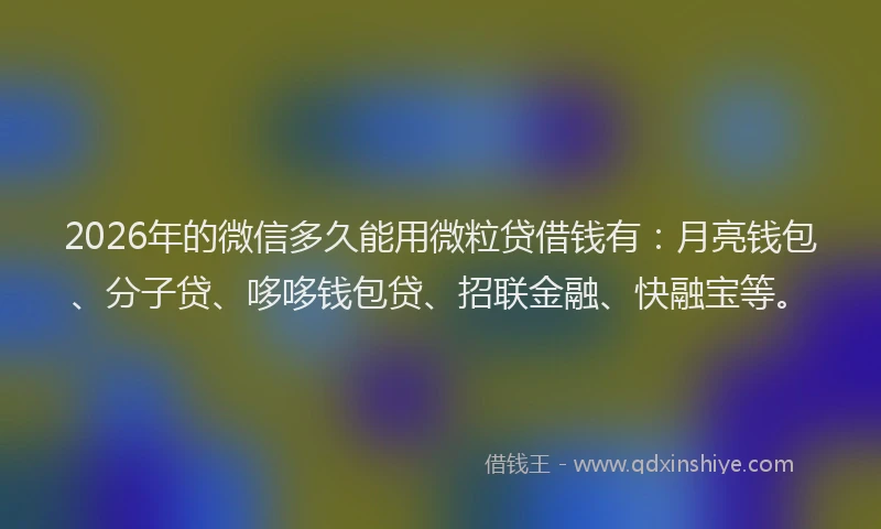 2026年的微信多久能用微粒贷借钱有：月亮钱包、分子贷、哆哆钱包贷、招联金融、快融宝等。