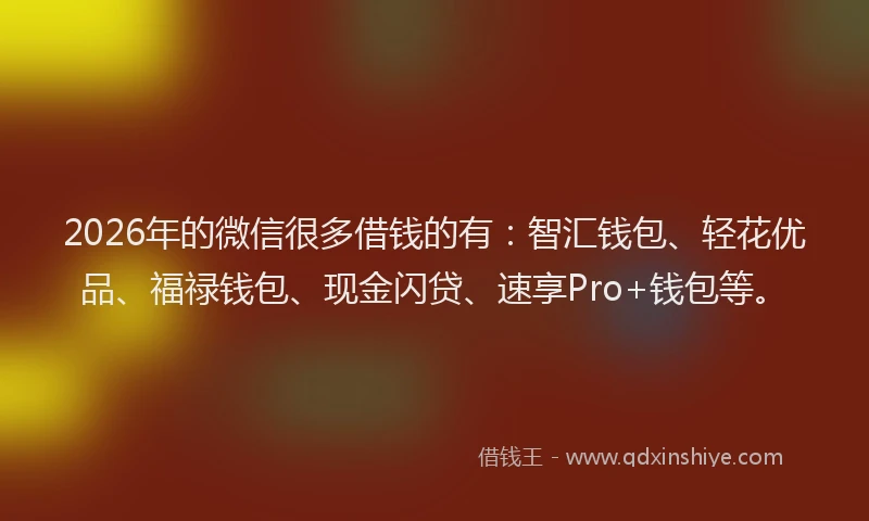 2026年的微信很多借钱的有：智汇钱包、轻花优品、福禄钱包、现金闪贷、速享Pro+钱包等。
