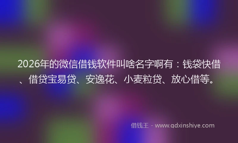2026年的微信借钱软件叫啥名字啊有：钱袋快借、借贷宝易贷、安逸花、小麦粒贷、放心借等。