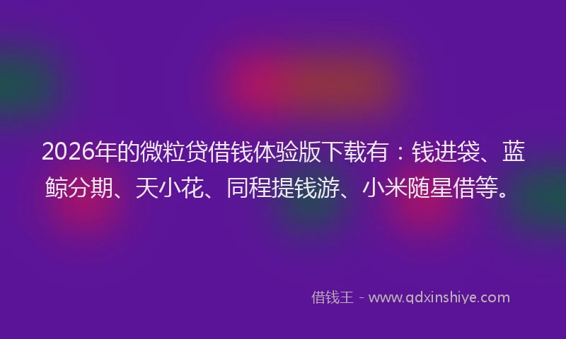 2026年的微粒贷借钱体验版下载有:钱进袋、蓝鲸分期、天小花、同程提钱游、小米随星借等。